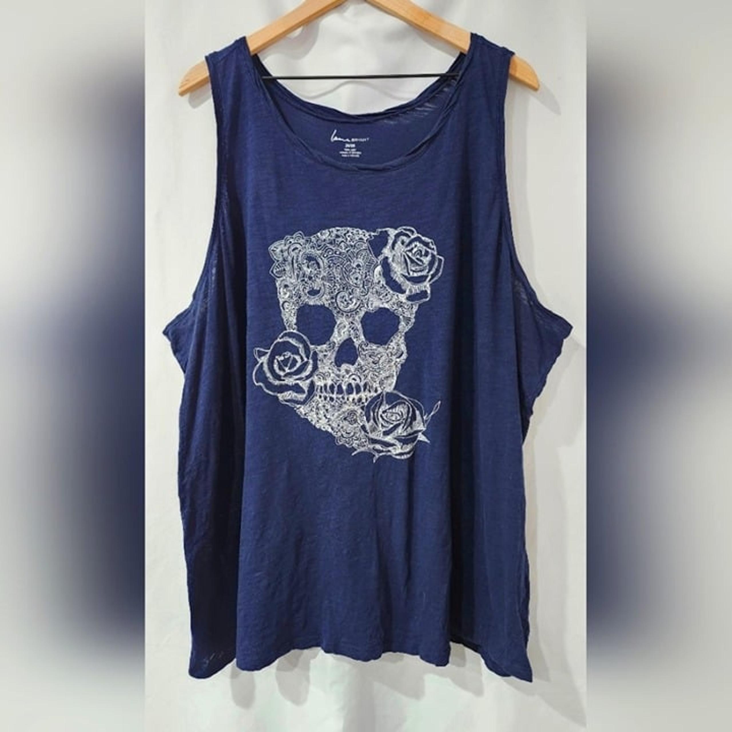 Lane Bryant Women's Skull Top Size 26/28 Nave Floral Embroidery Tank Grunge Goth