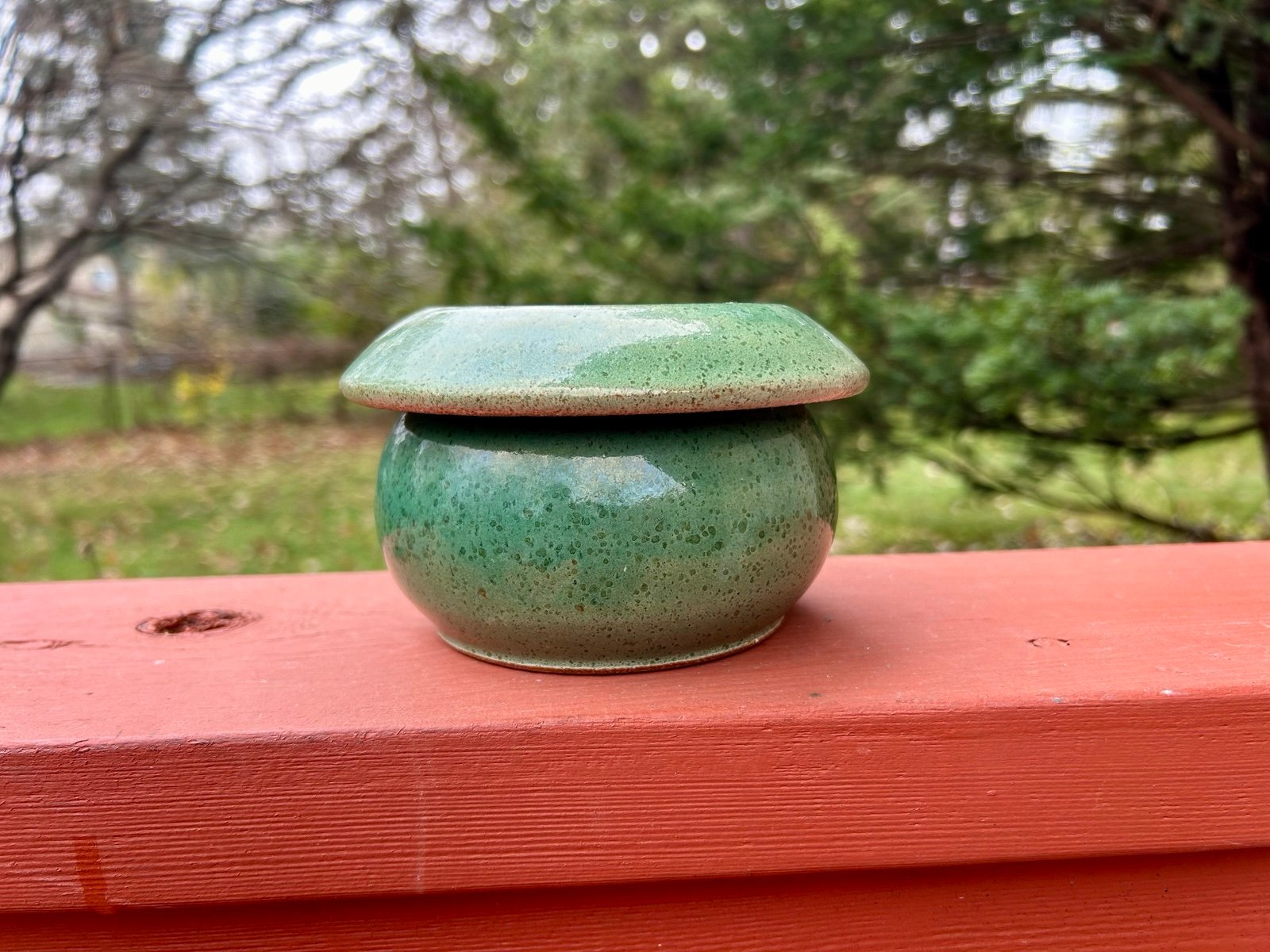 Vintage Alan & Donna Podesto Sonoma 3¼ Tall Green Studio Pottery butter bell