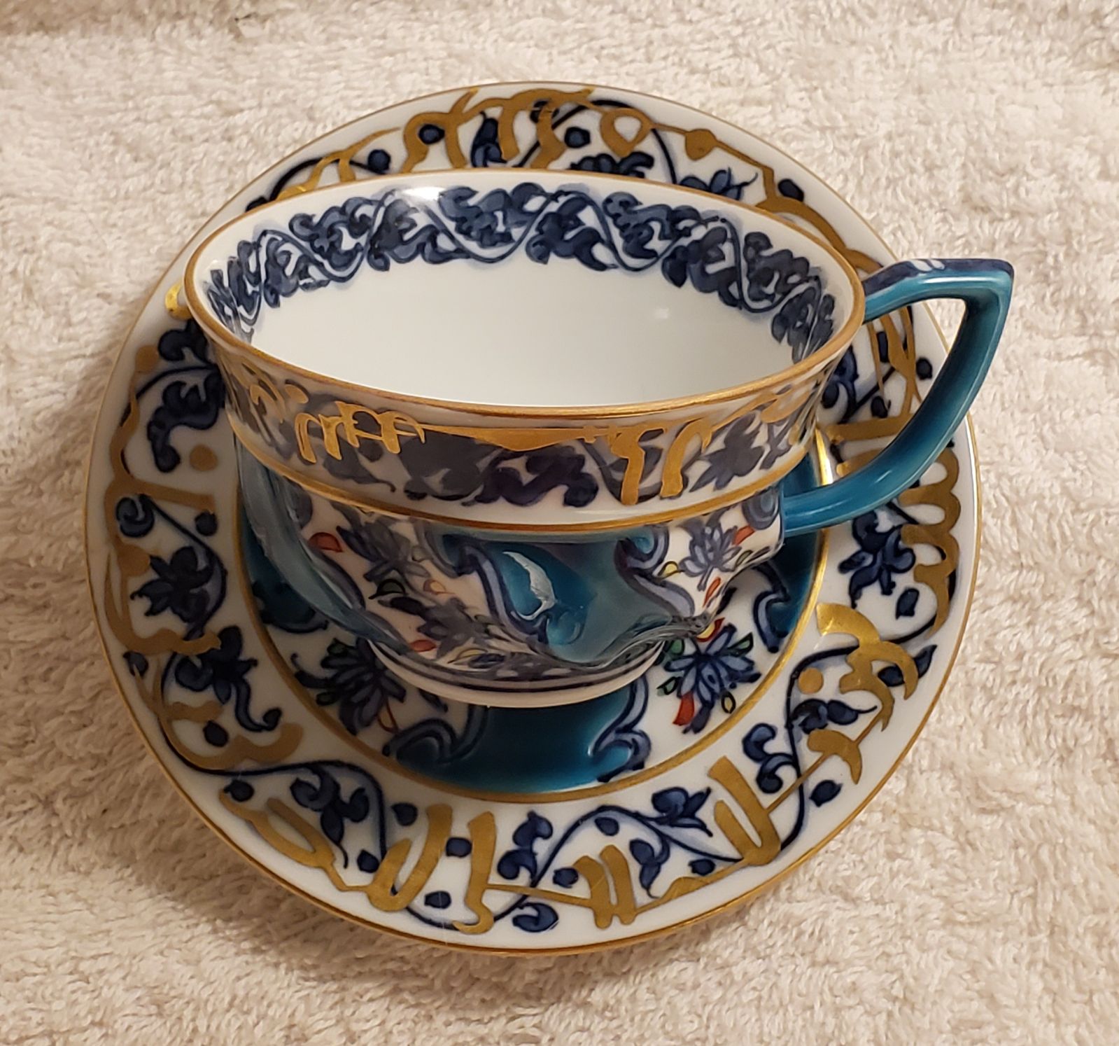 Rare Japanese Arita Turquoise tea cup an