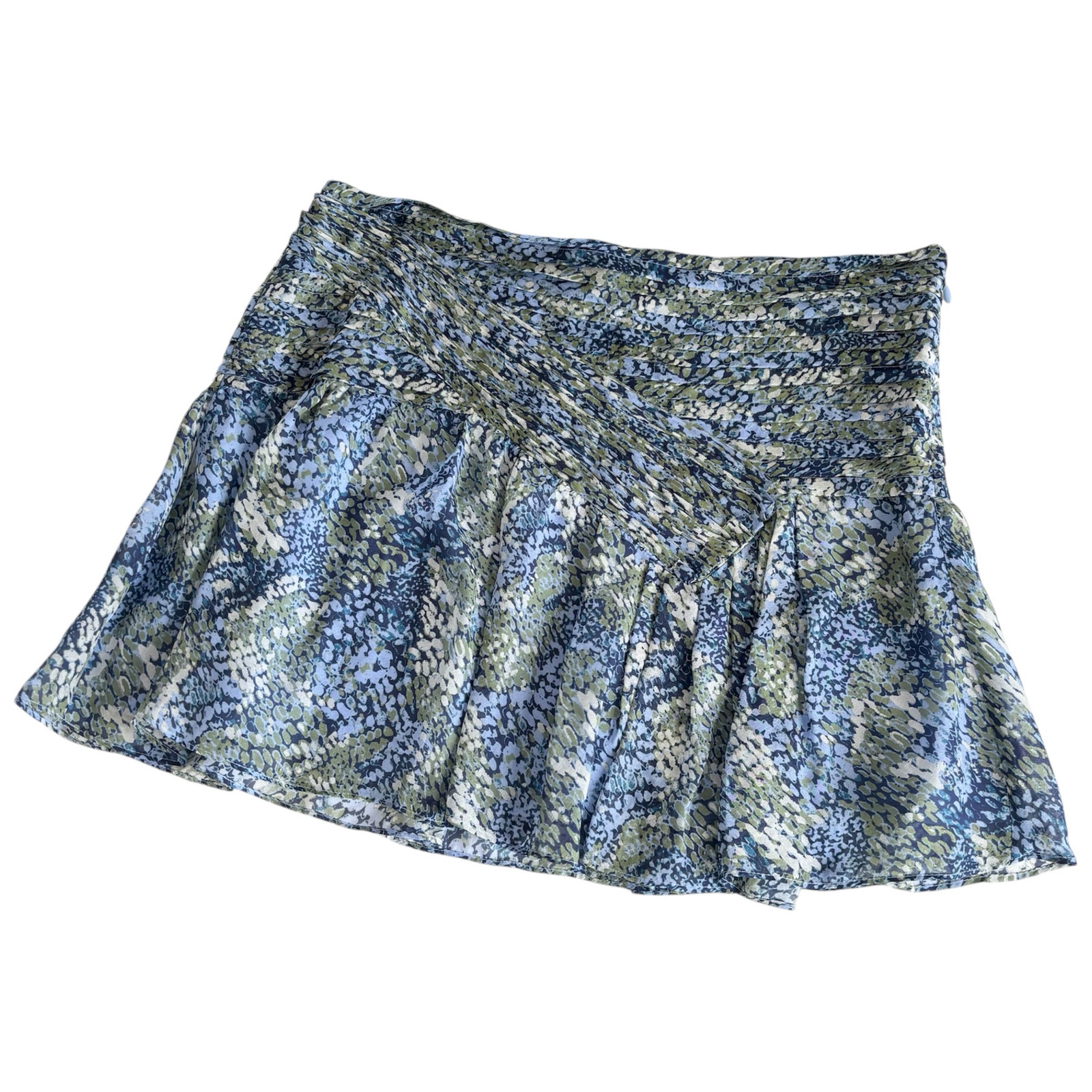 Ramy Brook Shari Printed Asymmetrical Pleated Silk Mini Skirt Navy Combo Size 10