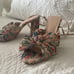 Camellia Tan Floral Bow Heel: Size 8
