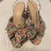 Camellia Tan Floral Bow Heel: Size 8