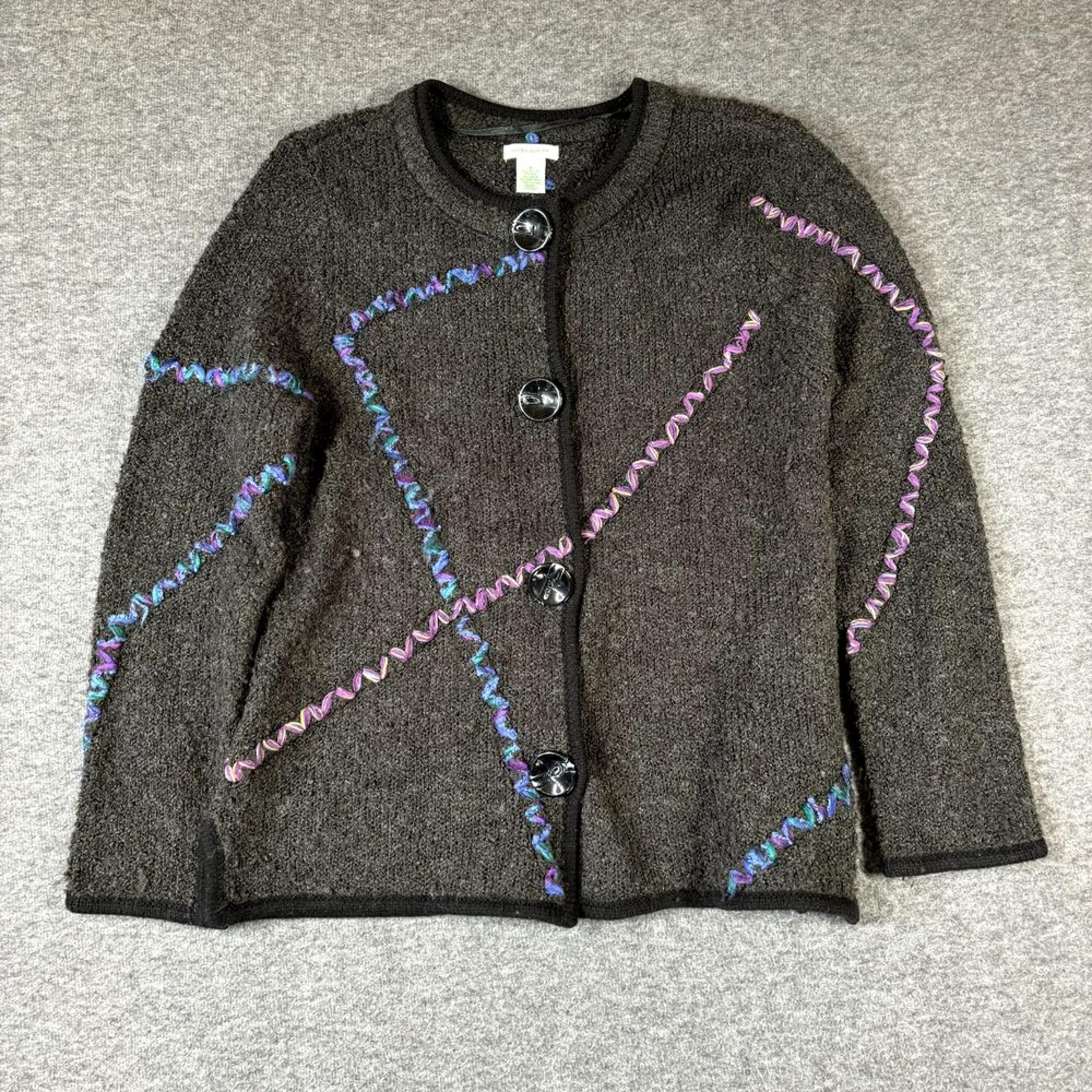 Laura Ashley Wool Mohair Blend Cardigan Sweater Womens Medium M Gray