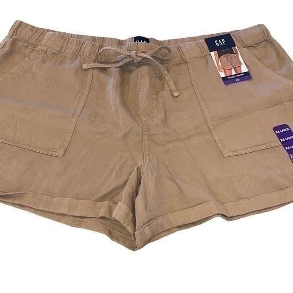 Gap Womens Tencel Cuffed Shorts Size XXL Drawstring Waist Pocket Lyocell Tan