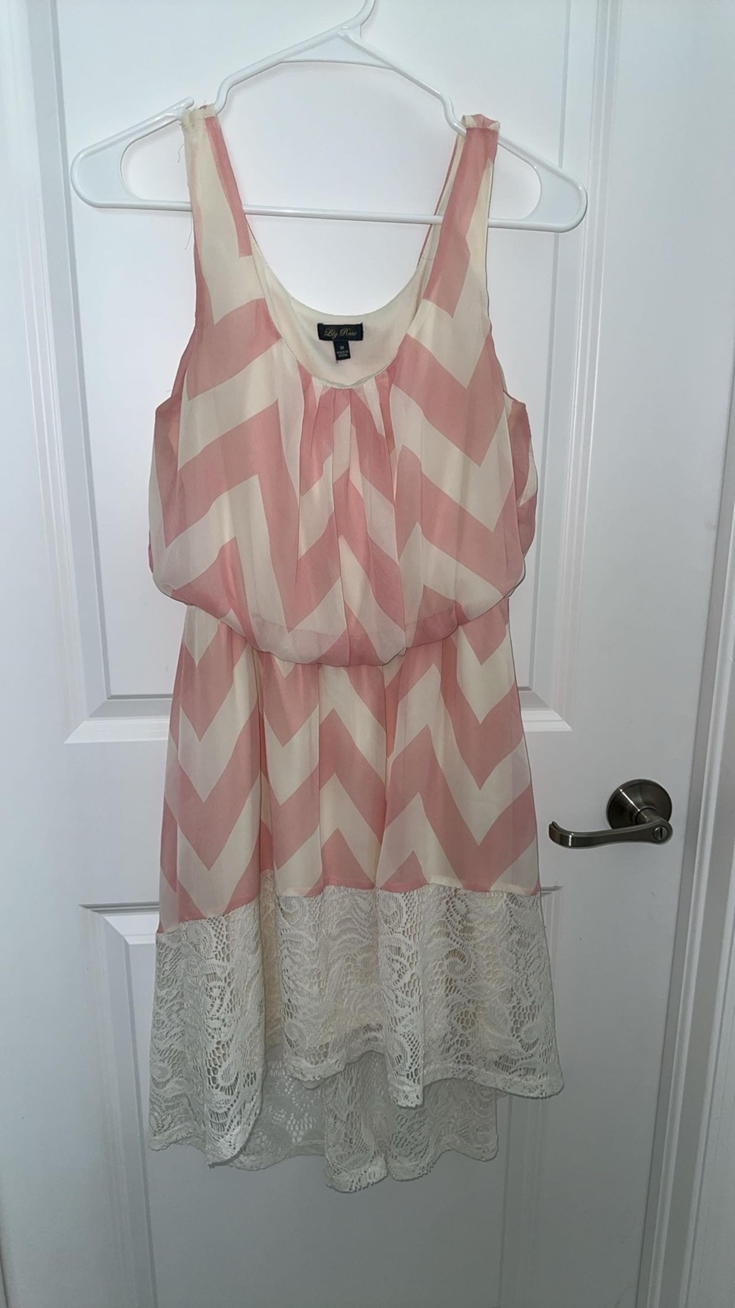 Lily Rose Medium Pink White High Low Lace Midi Dress