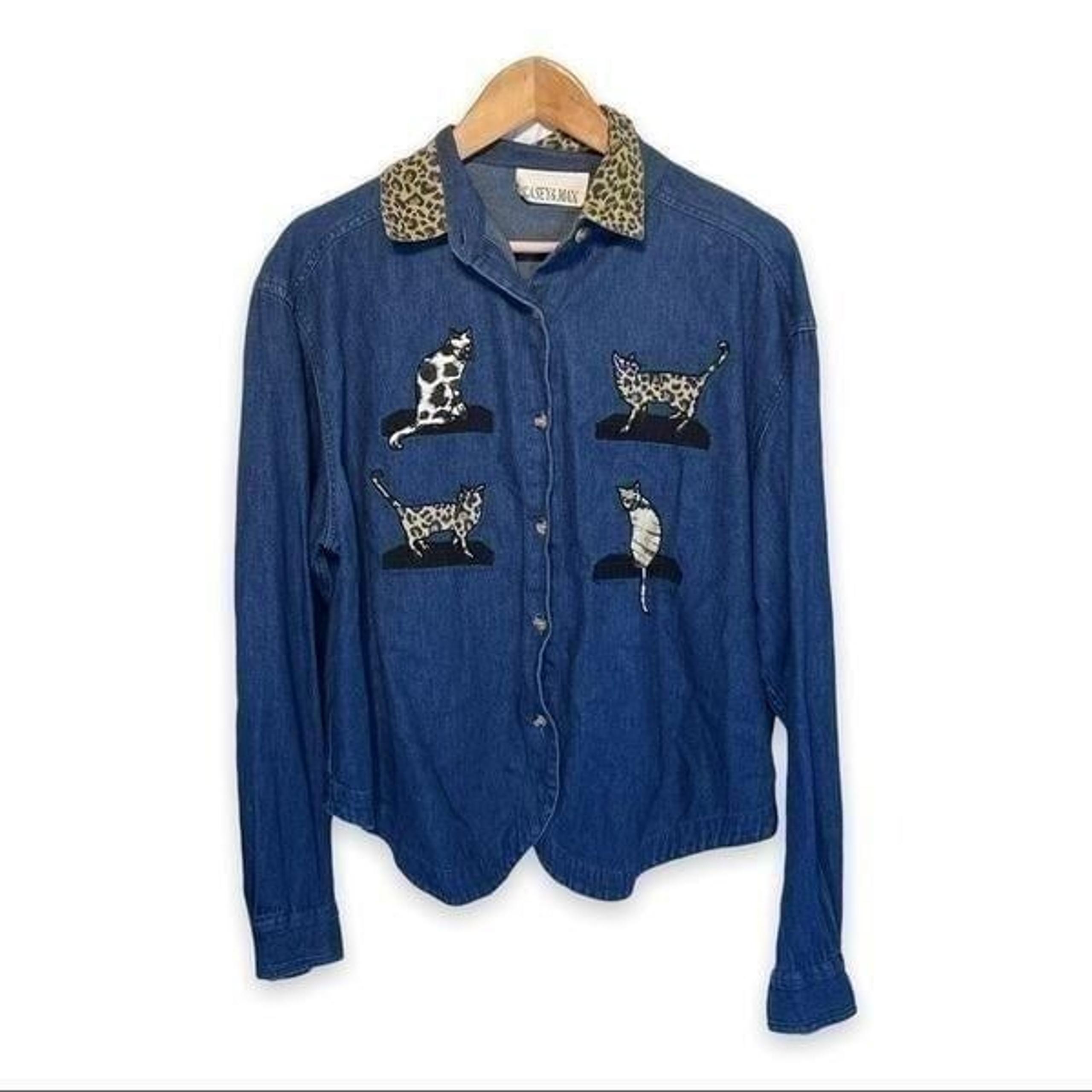 Vintage Casey & Max Denim Cat Shirt Button Down