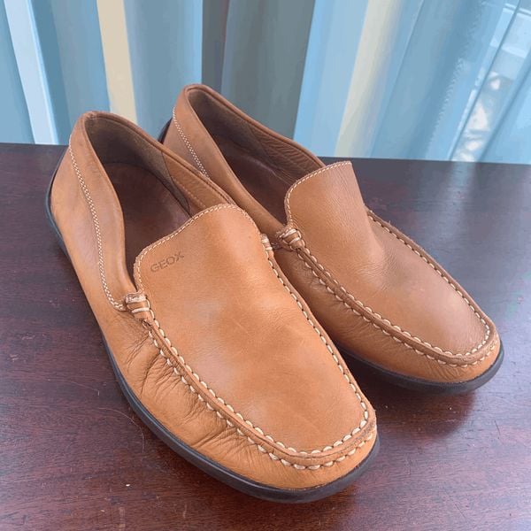 Geox Mens Slip On Shoes Loafers Close Toe Casual Patent Brown EU 40