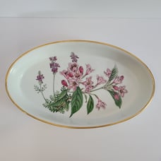 Vintage Spode English Oval Floral Casserole Dish With Gold Trim