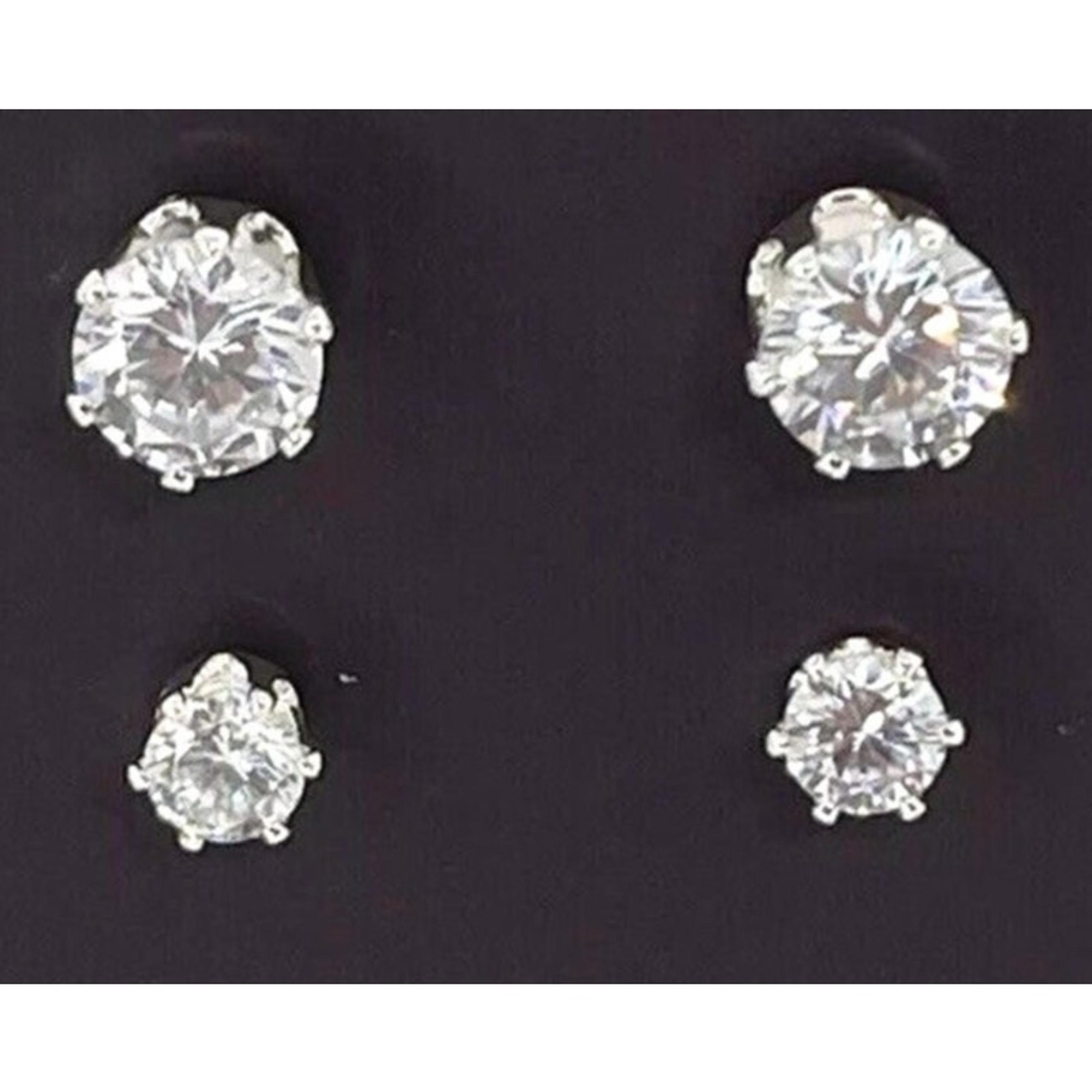 Silver Tone Earrings (2 Piece Set) CZ Stud Style Chic Women's Fashion - Anne Klein