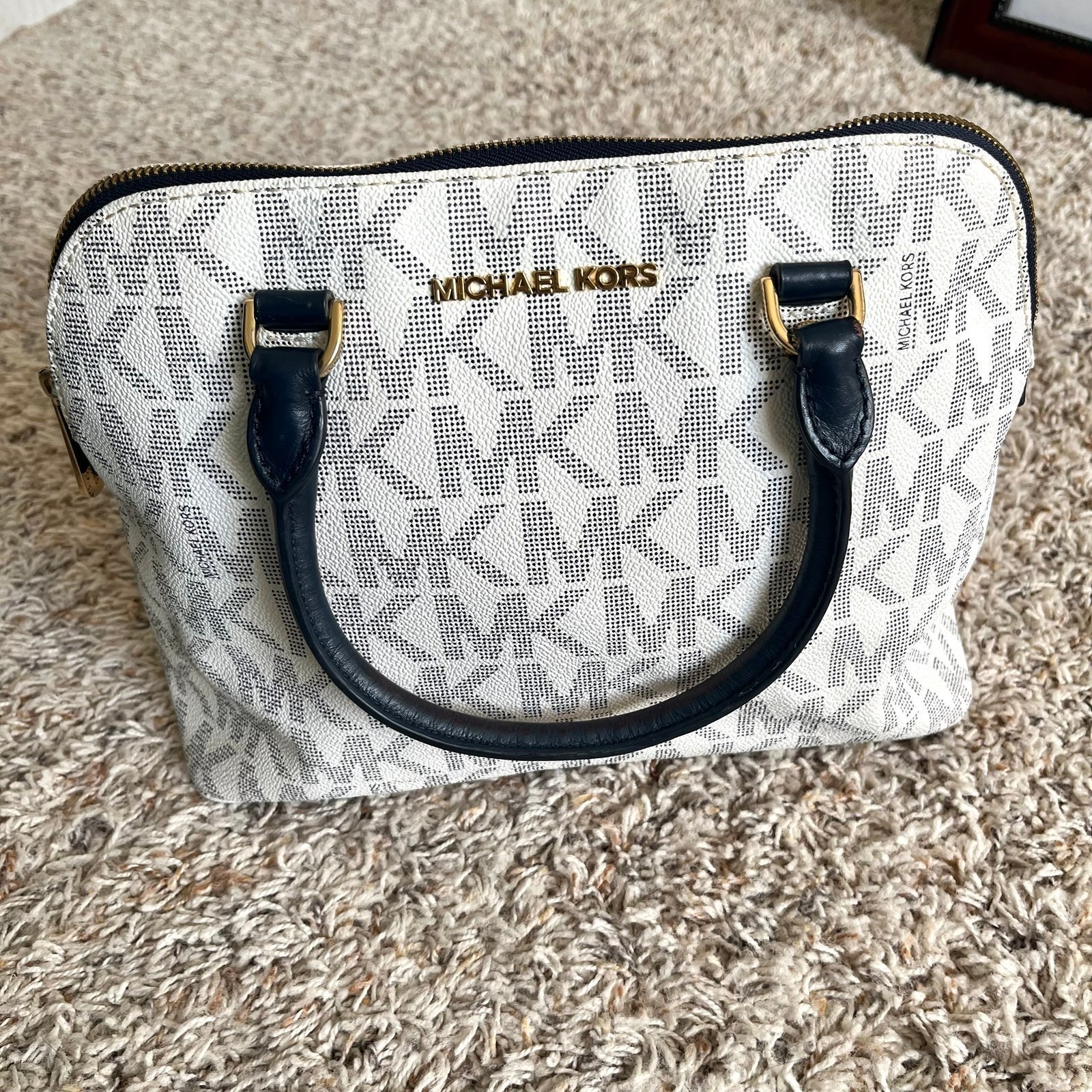 Michael Kors - Navy Blue and White Signature Bag with Crossbody Strap