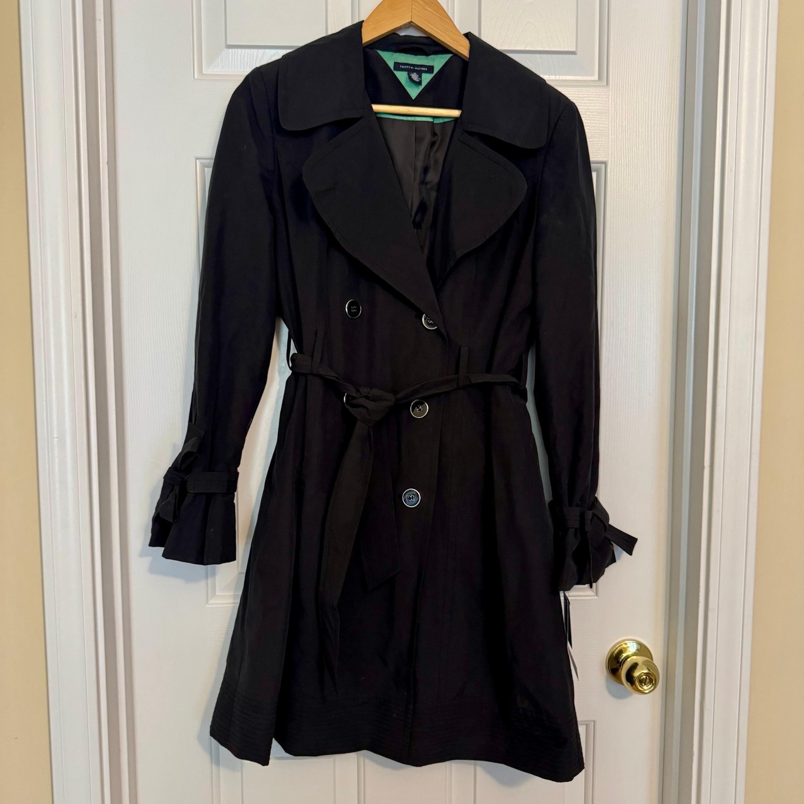 NWT Black Cotton/Nylon Trench Coat Size Medium - Tommy Hilfiger