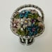 Vintage Trinket Box Enamel Rhinestone Flower Basket 2.5” Rare Hinged HTF Silver.
