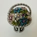 Vintage Trinket Box Enamel Rhinestone Flower Basket 2.5” Rare Hinged HTF Silver.