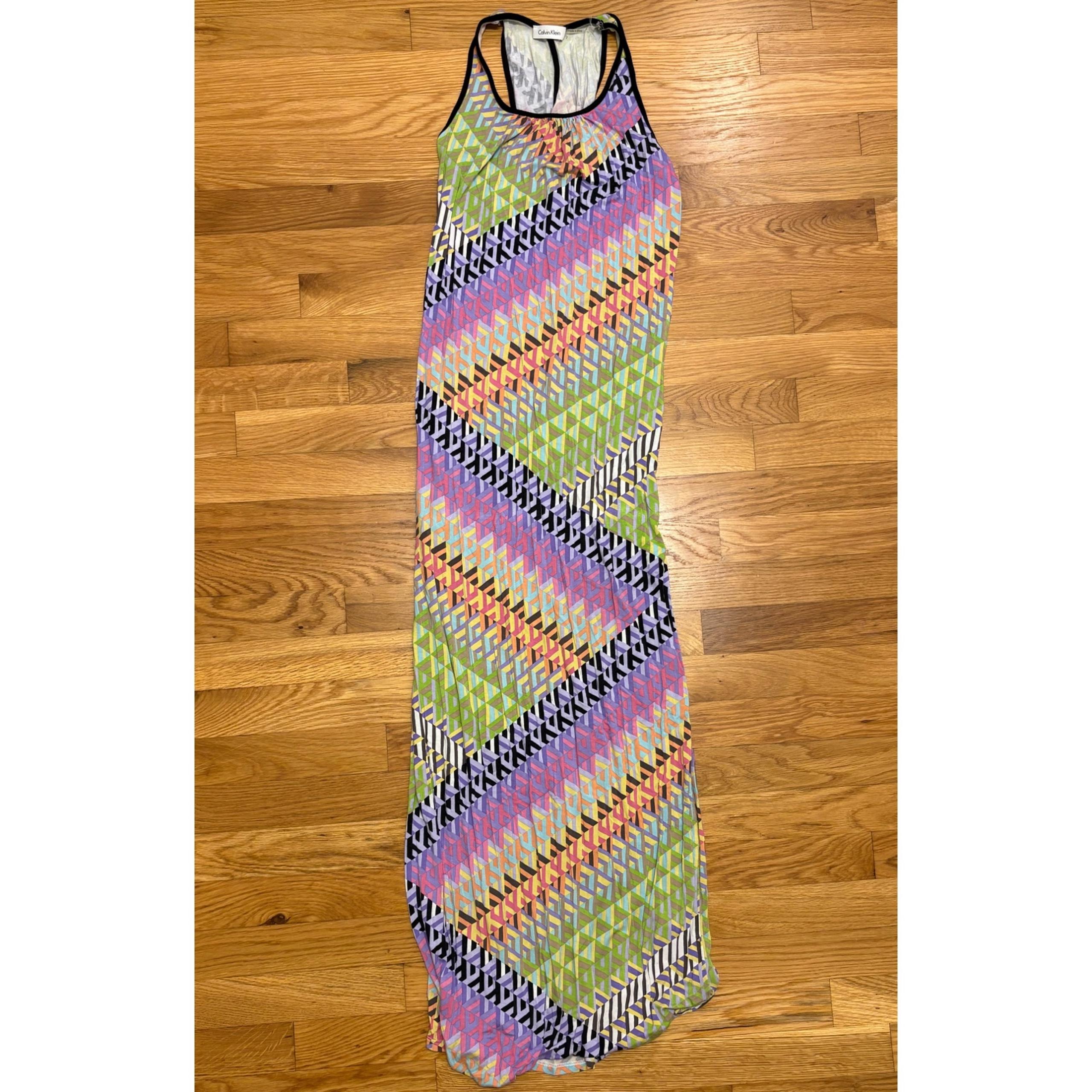 Calvin Klein women’s maxi dress size 2 purple lime green yellow pink purple
