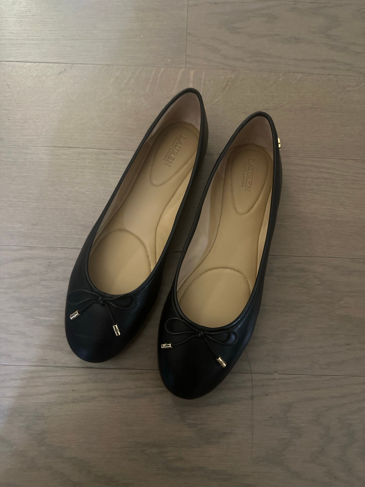 Lauren Ralph Lauren Black Leather Jayna Ballet Flats Size 10