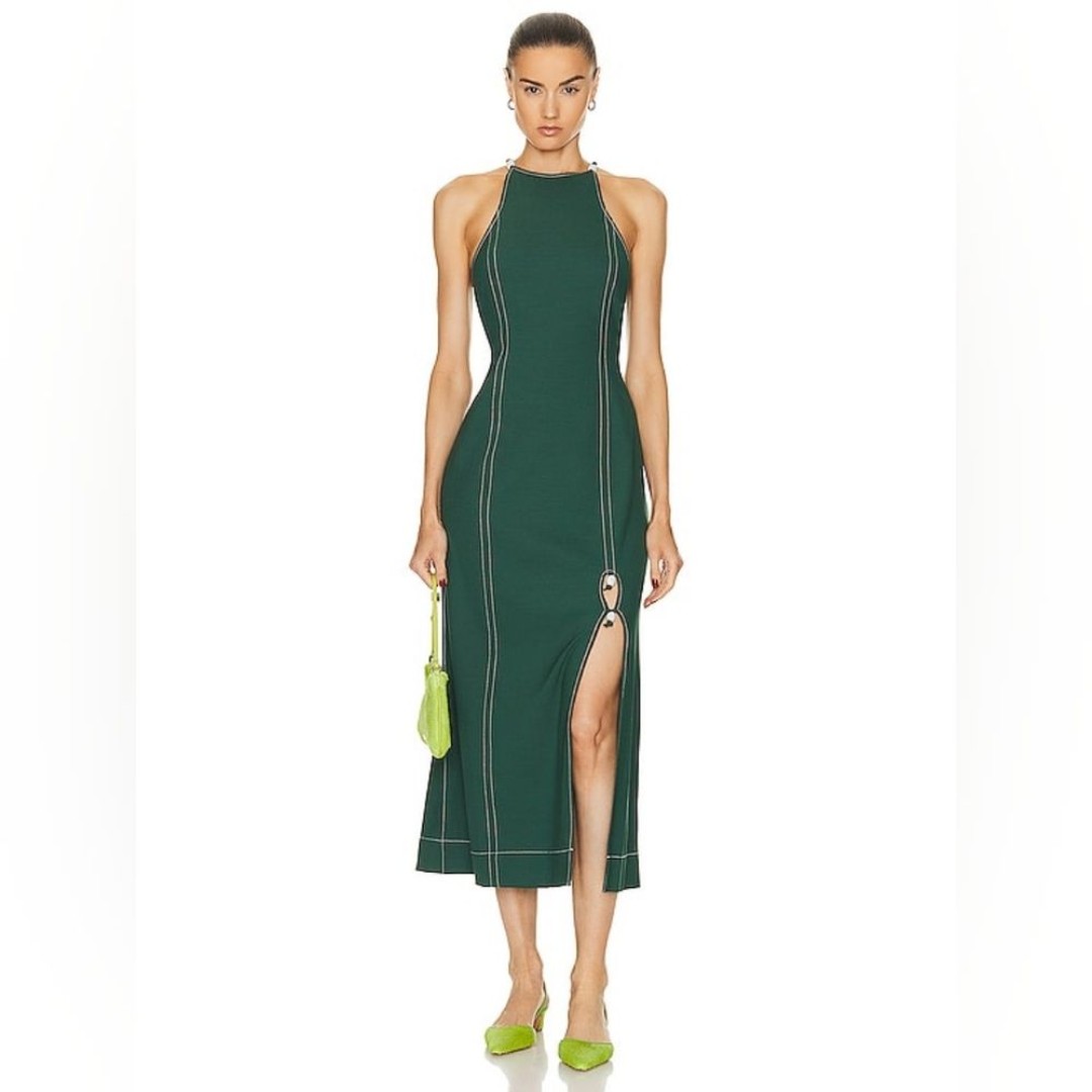 NWOT GANNI BEADED HALTER MAXI DRESS IN TREKKING GREEN
