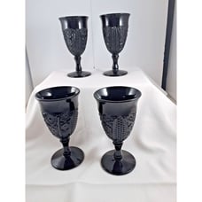 Indiana Glass Black Amethyst Daisy Monarch pattern 6.5”Goblet 4-Piece Set