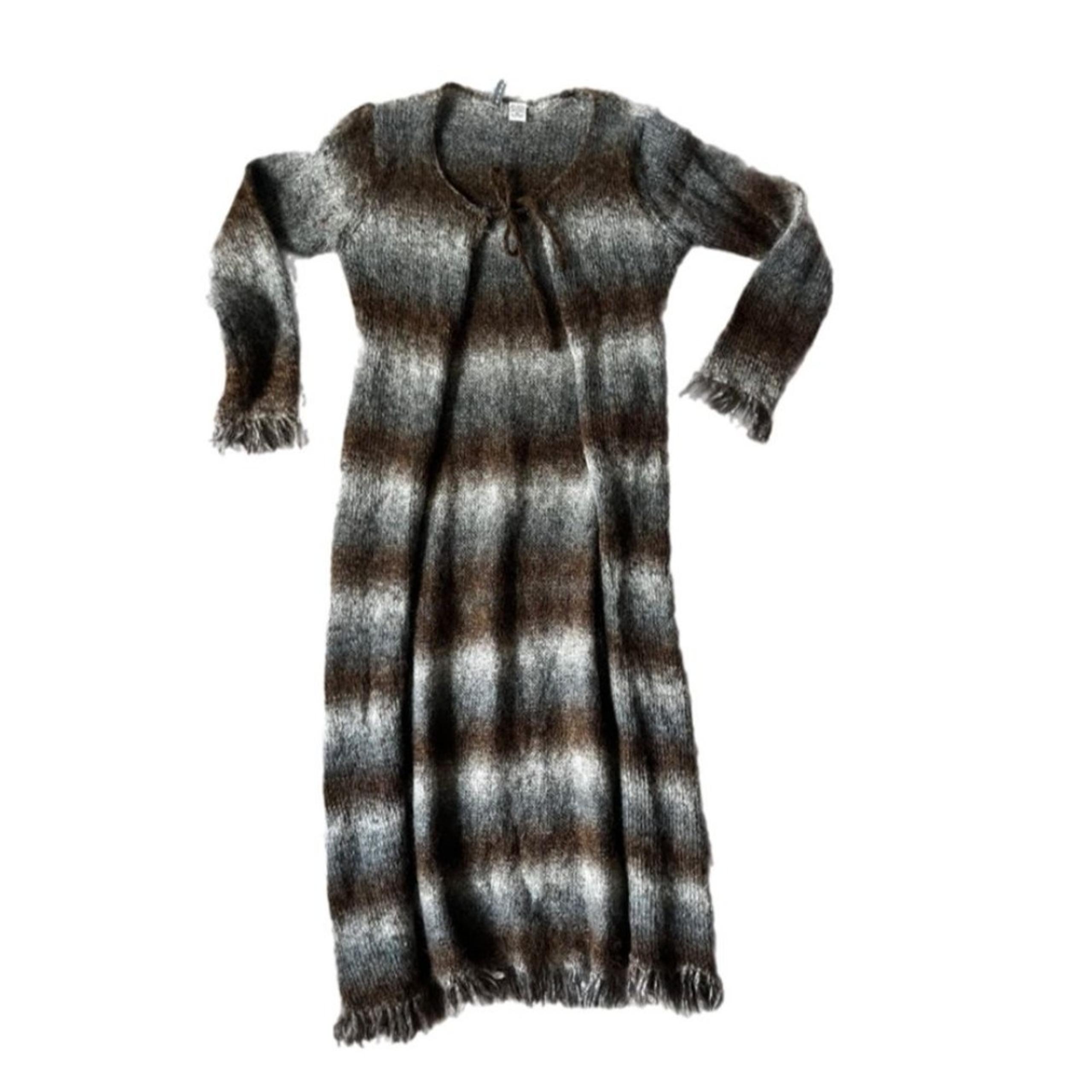 Twiggy mohair blend long duster Y2K cardigan sweater BROWN/GRAY SIZE M