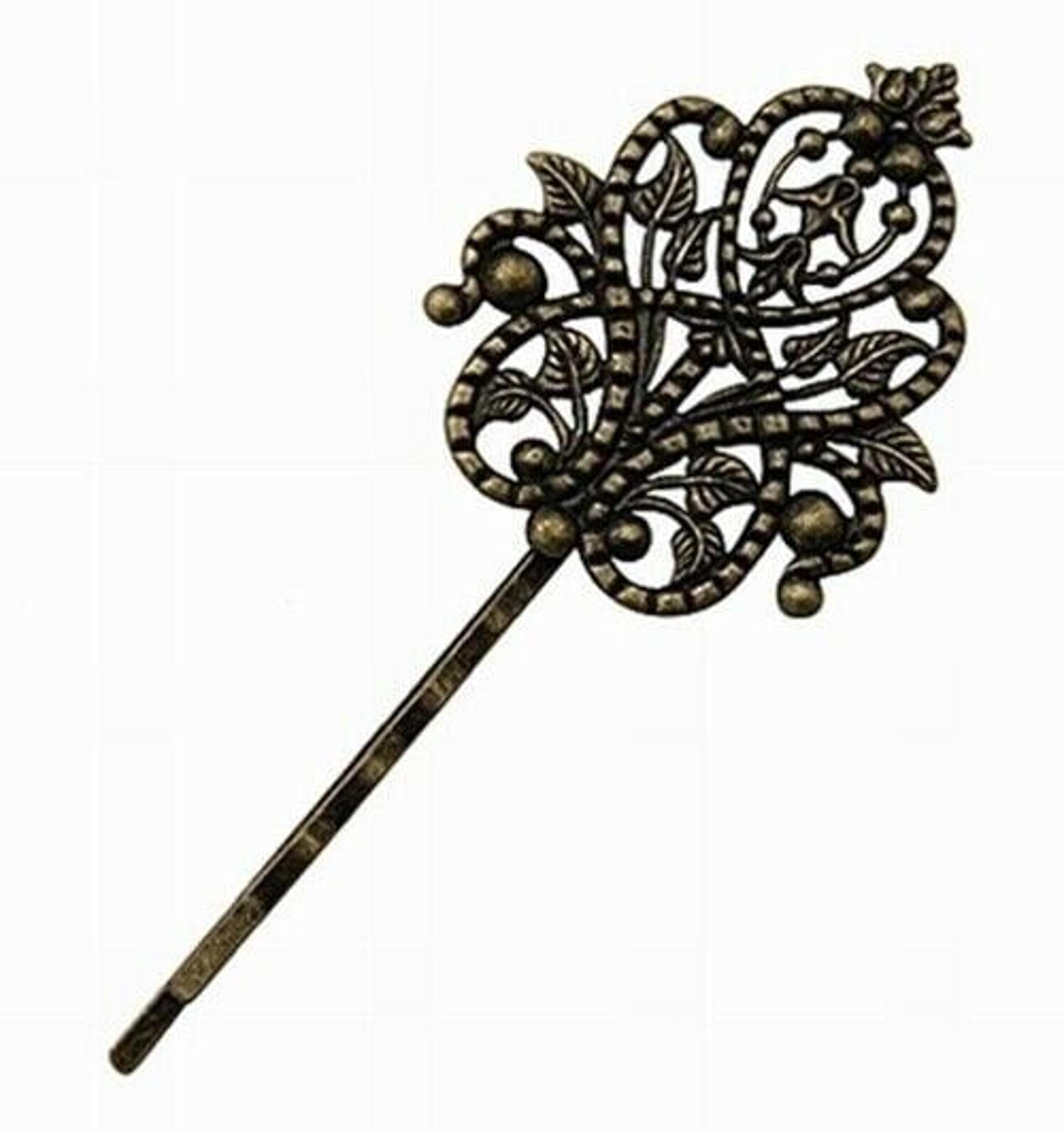 Antiqued Brass Steampunk Victorian Art Nouveau Filigree 90mm Long Hair Pin