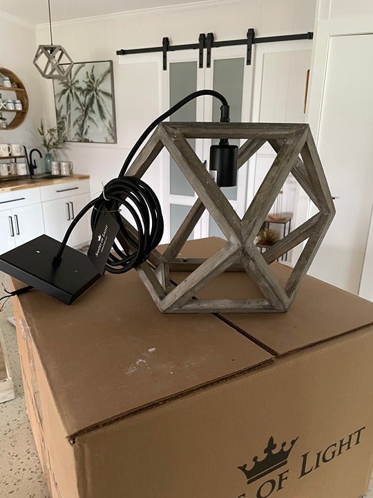 Weathered Wood Cage Pendant (Large) - Shades of Light (14 x 14 x 10.25 )