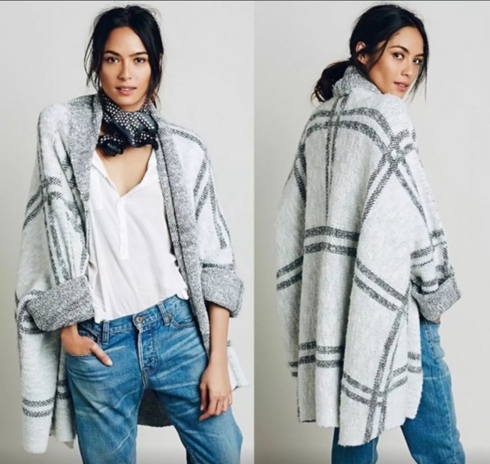 Free People Windowpane Plaid Cardigan Jacket