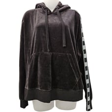 UGG Sweatshirt L Iris Track Jacket Black Velour Hoodie Kangaroo Pocket Athletic