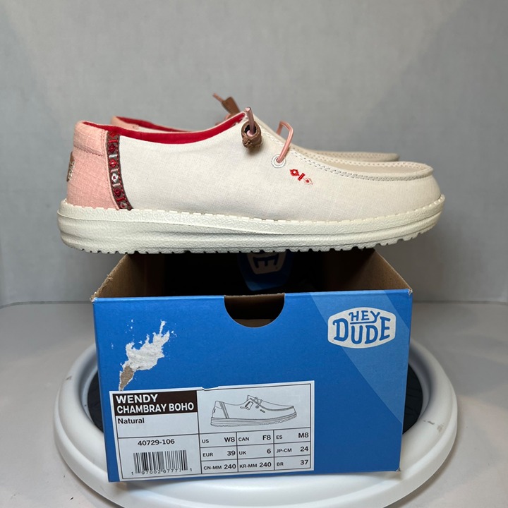 Hey Dude Womens Wendy Chambray Boho Natural Slip On Sneaker Shoes Womens Size 8
