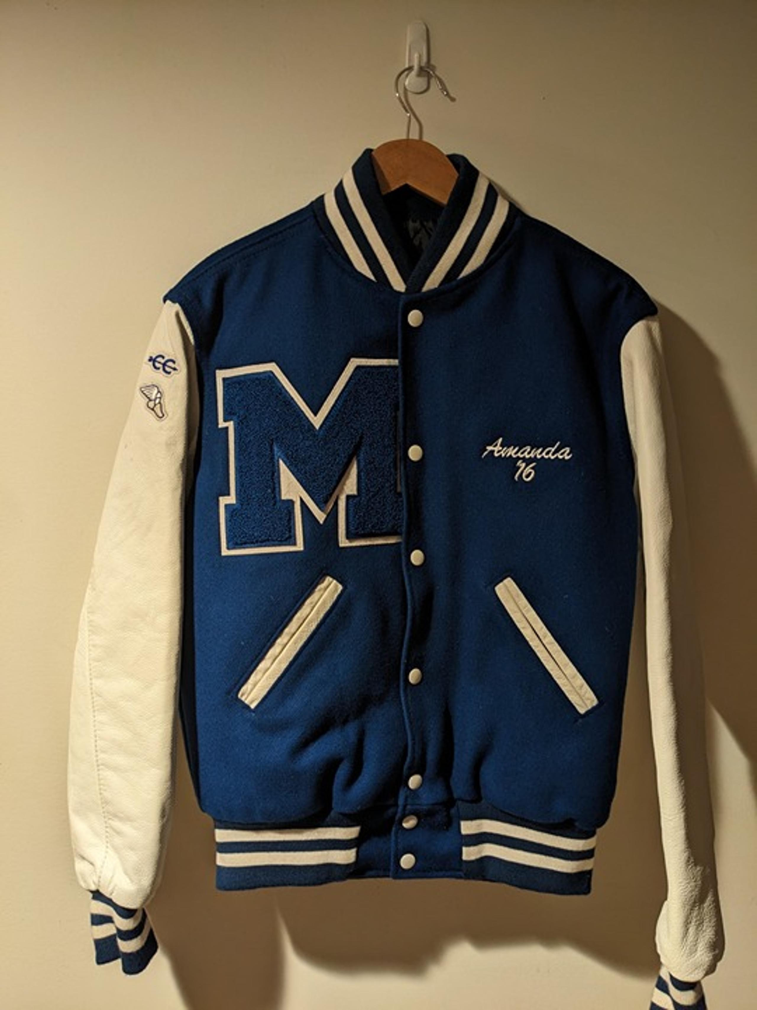High School Minersville Cross Country X-Small Blue White Varsity Jacket