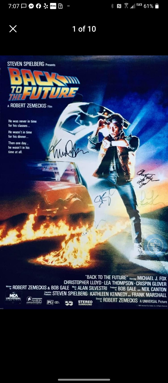 Back to the Future I poster signed by 5 with COA