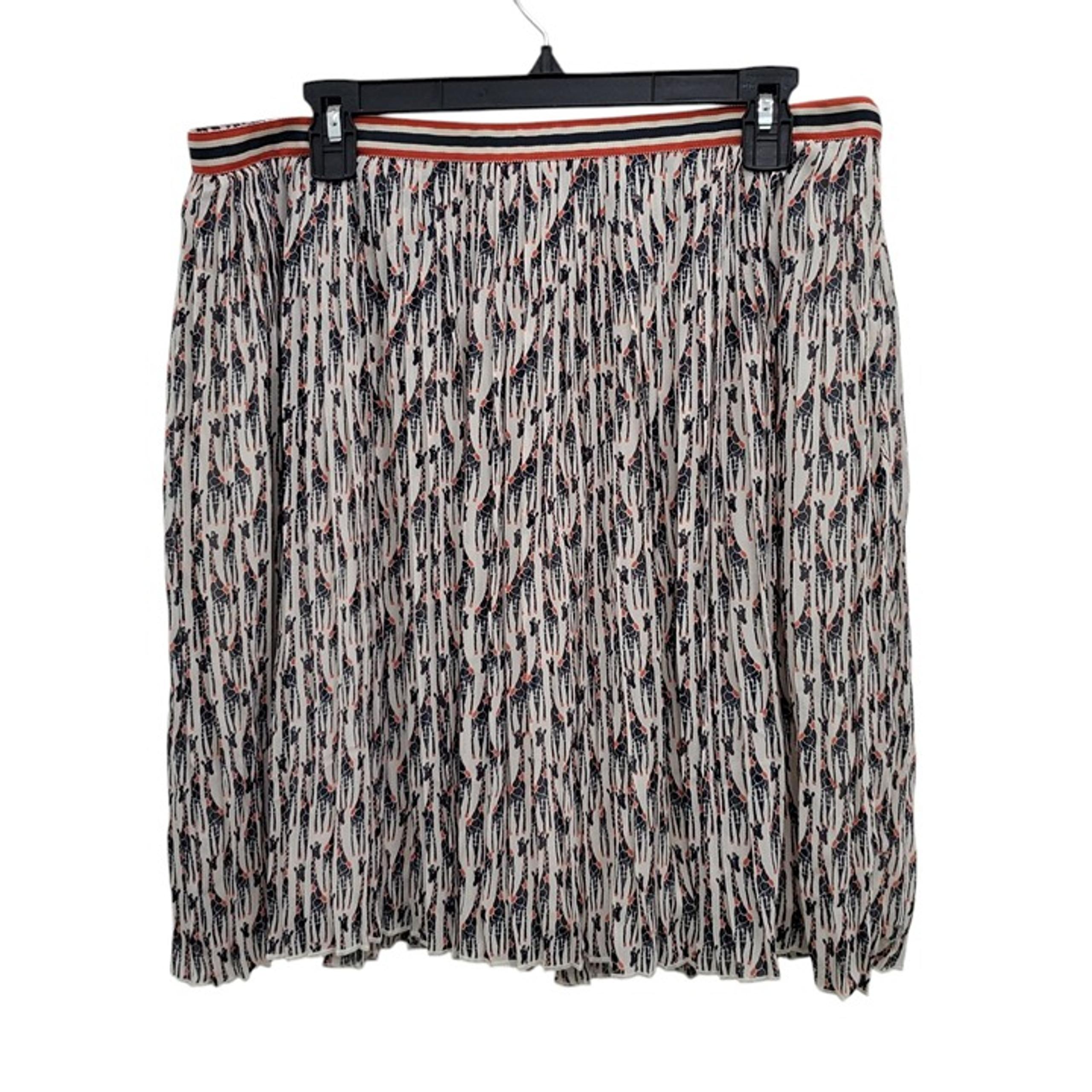 G.H Bass & Co Women's White Giraffe Print Crinkle Pleated A-Line Skirt NWT Sz 12