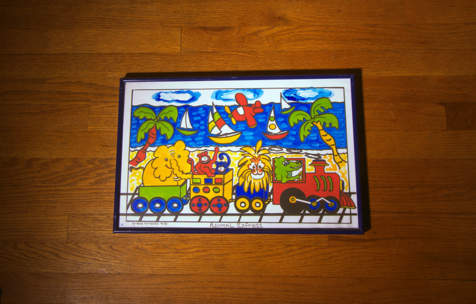 Vintage Arlene Armenta California Folk Art Childrens Signed Framed Animals 1994