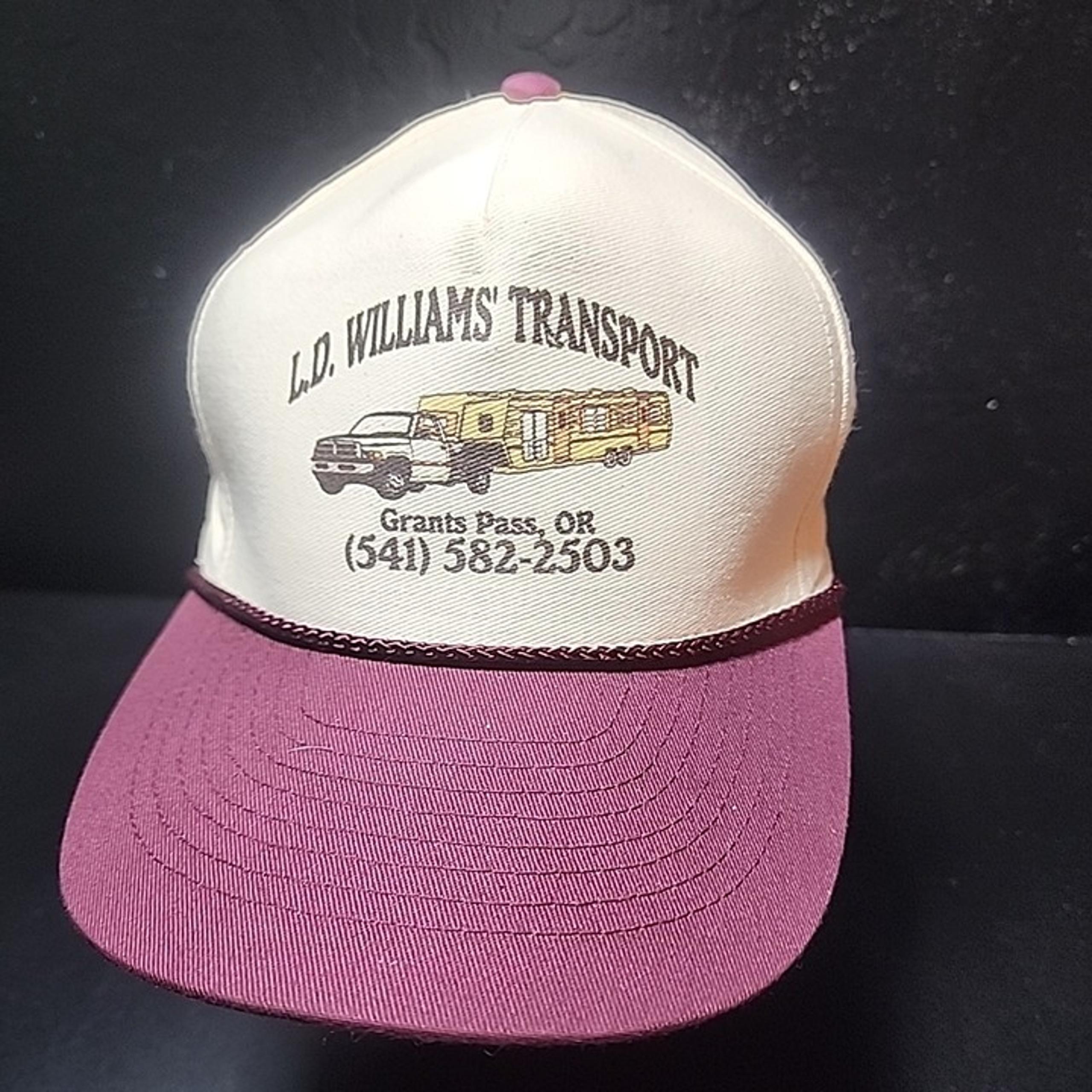 L.D. WILLIAMS TRANSPORT Snapback Hat Red White Rope Trucker GRANTS PASS OREGON
