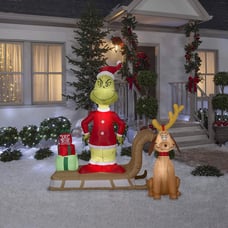 Grinch and Max On Sled Scene Christmas Inflatable