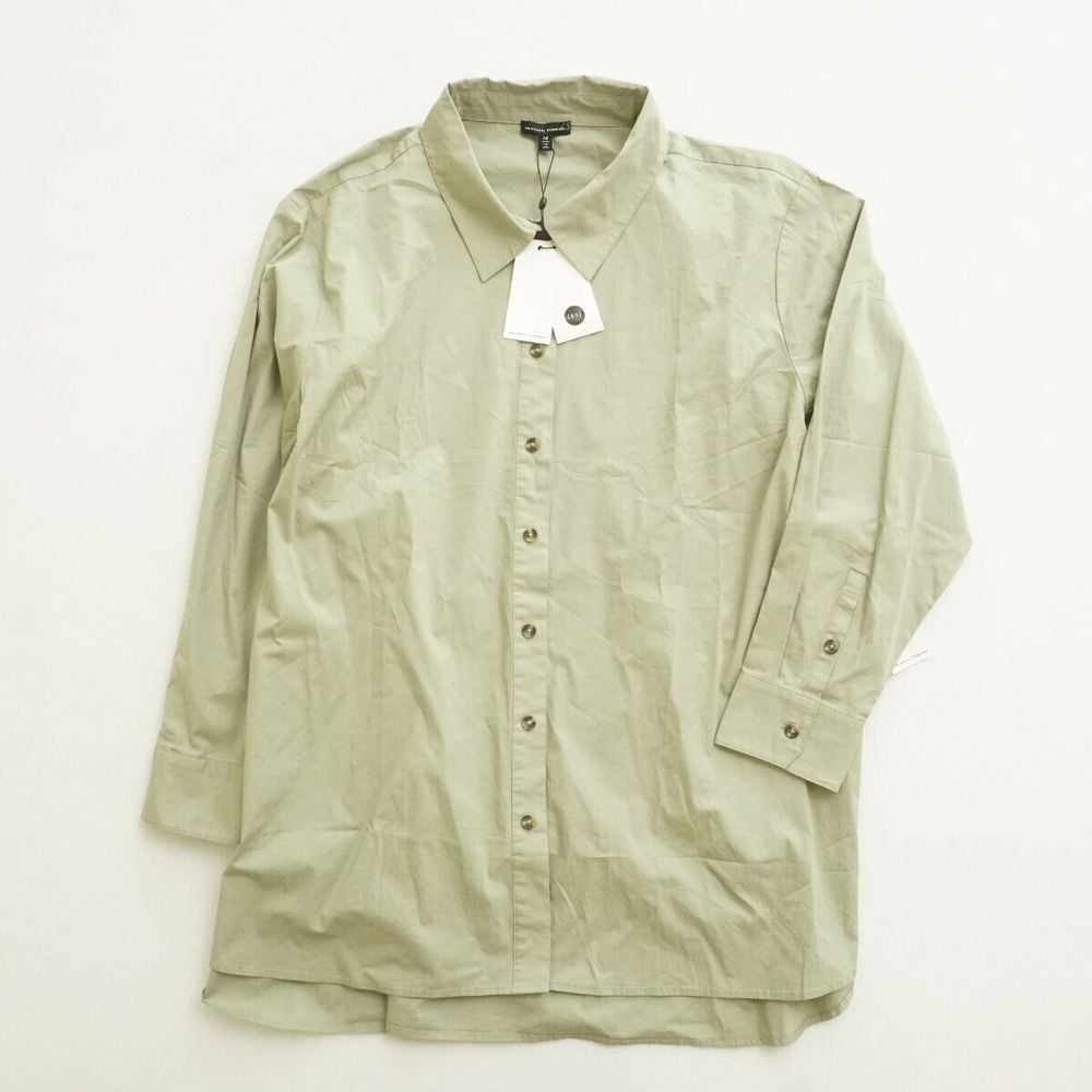 Universal Standard Womens The Big Shirt Button Up Green Cotton Medium