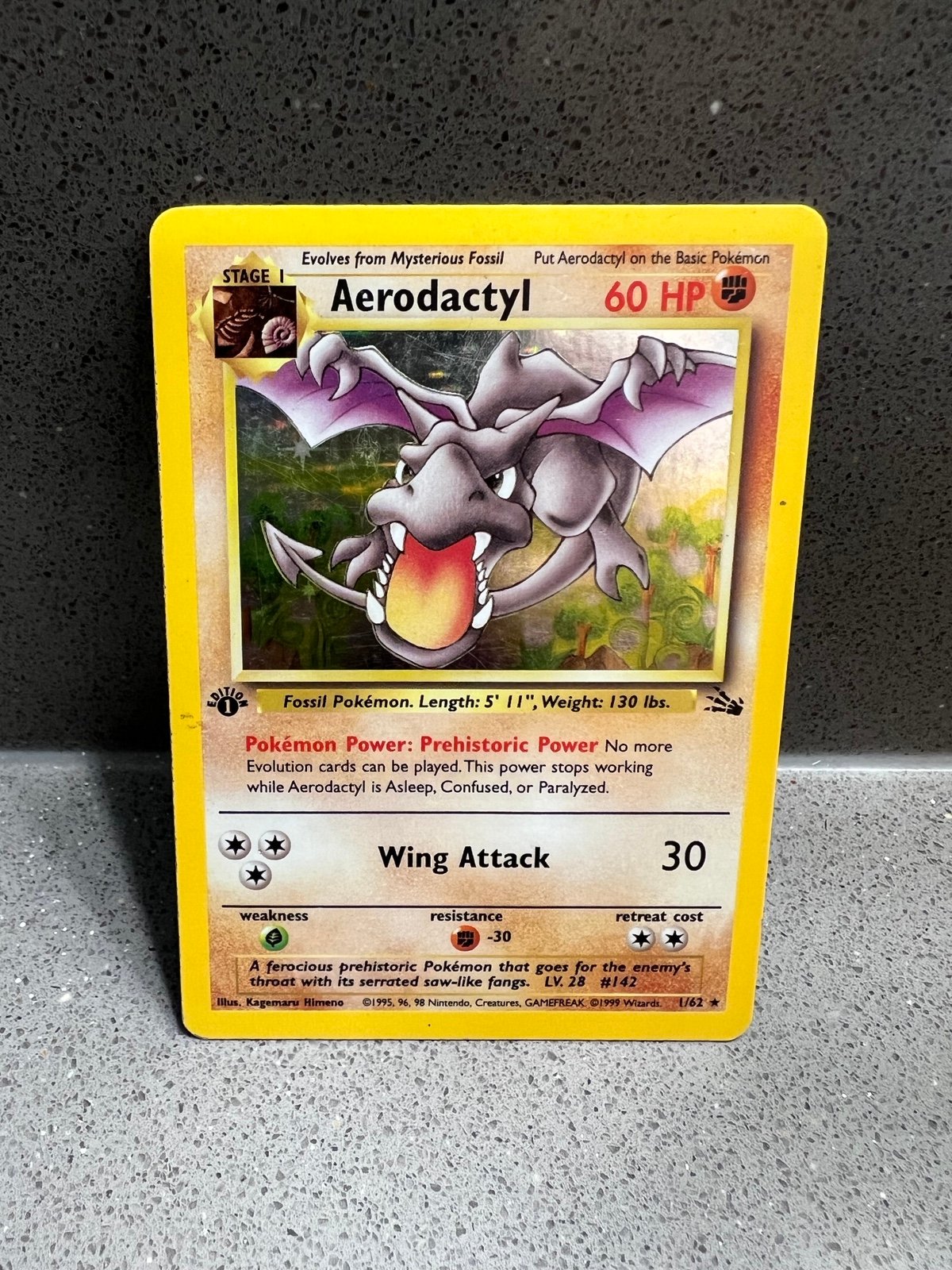 Pokemon TCG Aerodactyl 1/62 Fossil 1st Edition Holo Rare LP/MP