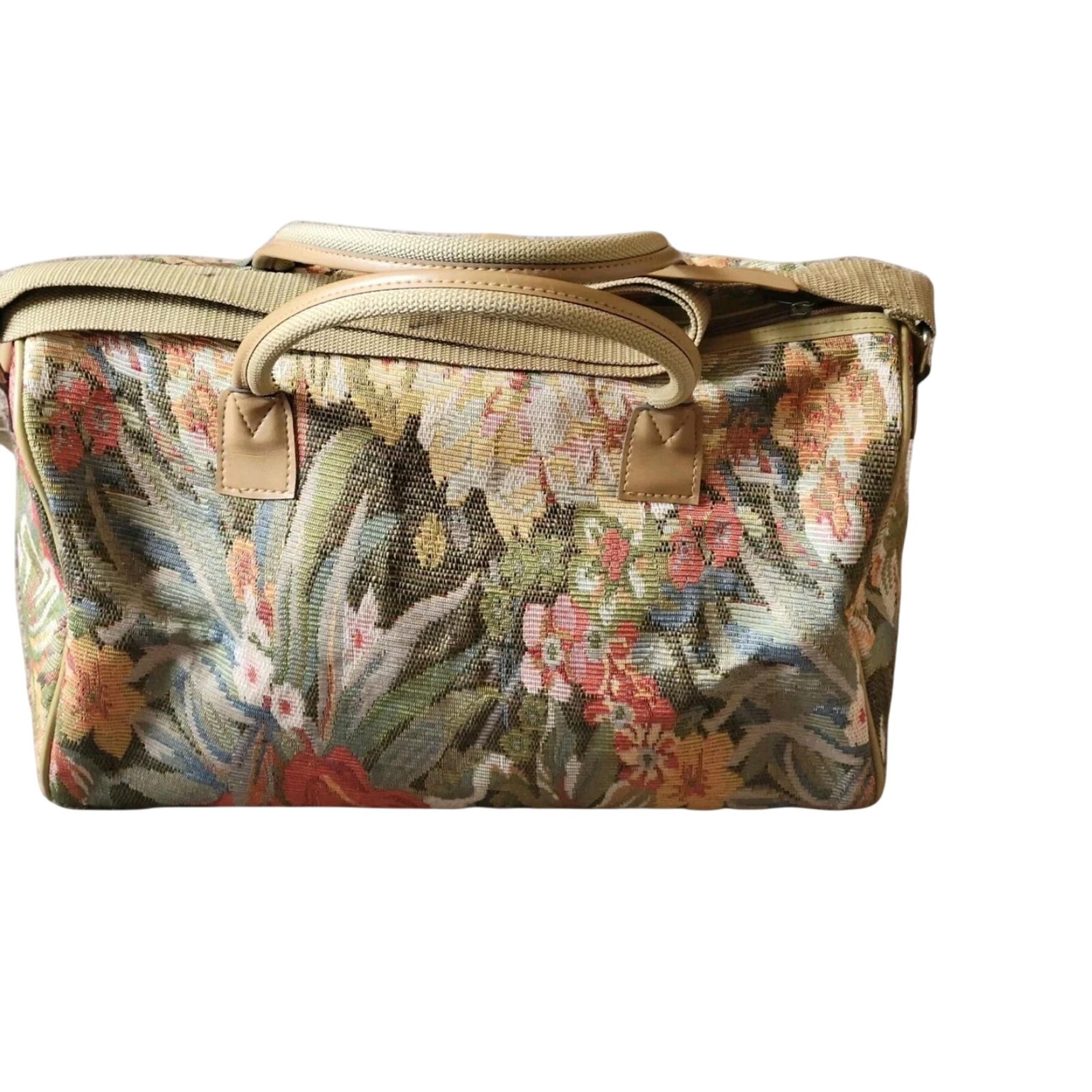 Adolfo VTG Floral Tapestry Travel Bag Duffel Tote Carry On With Makeup Small Bag