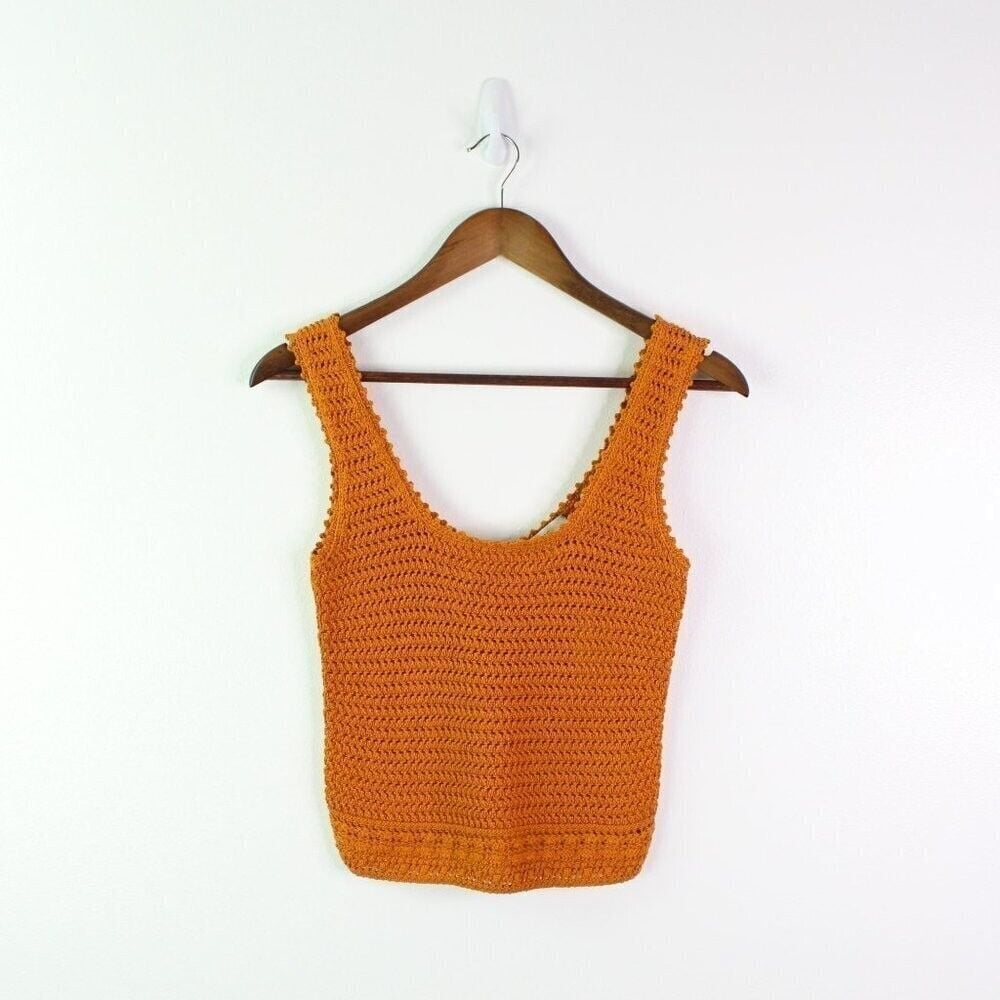 Vince. Crochet Square-Neck Camisole Burnt Orange XXS