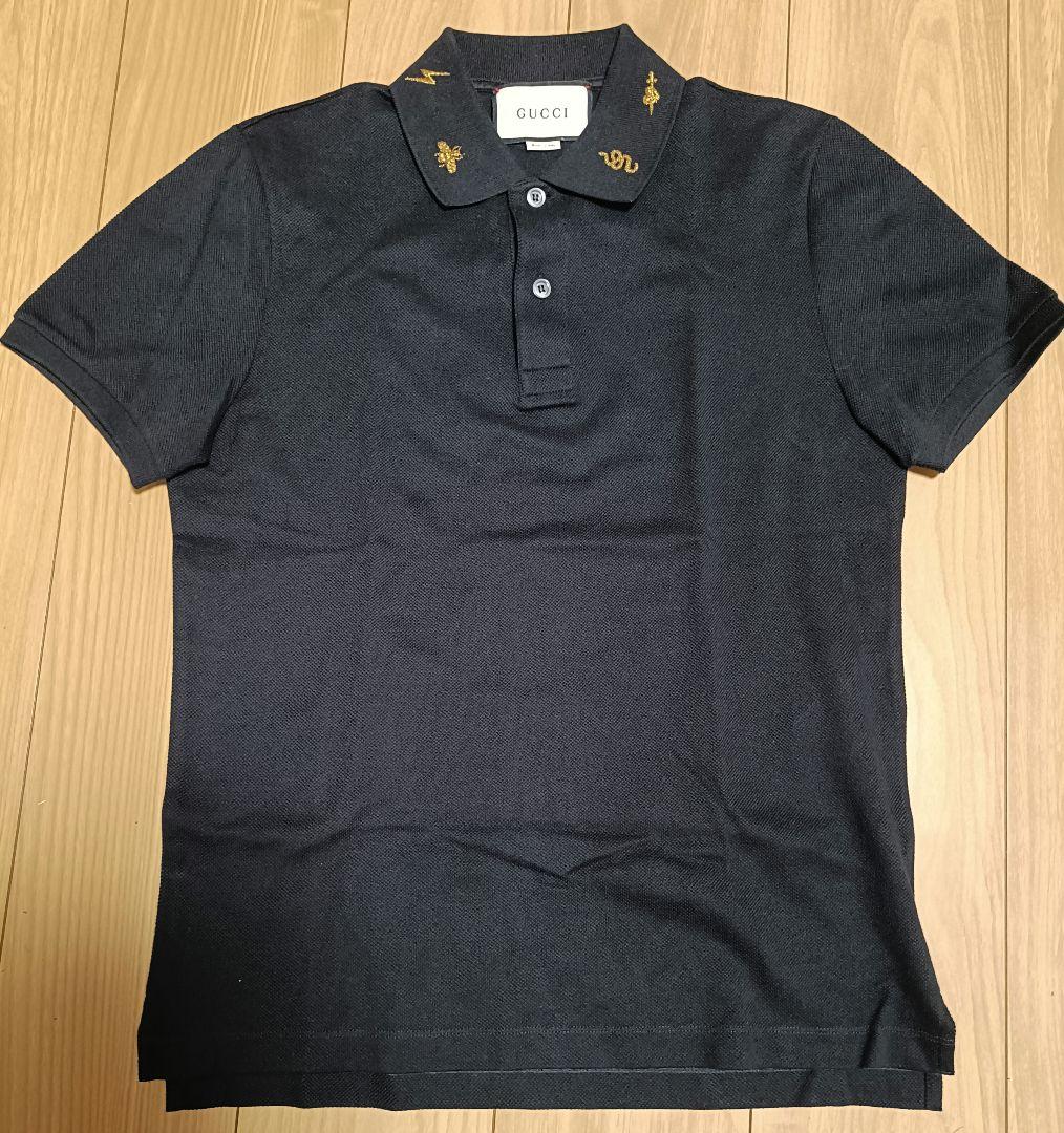 GUCCI Black Polo Shirt with Bee Embroidery