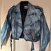 Custom painted metallic blue cropped women’s realLeather bomber moto jacket M