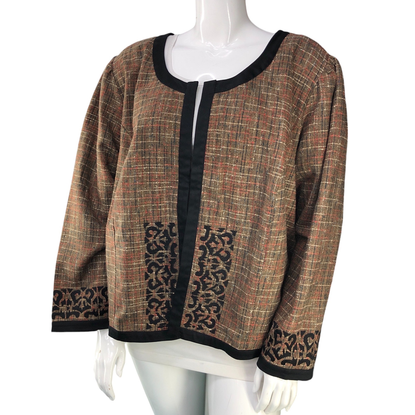 eShakti Womens Plus Size 5X Jacket Open Trimmed Multicolor Slub Knit Wool Blend