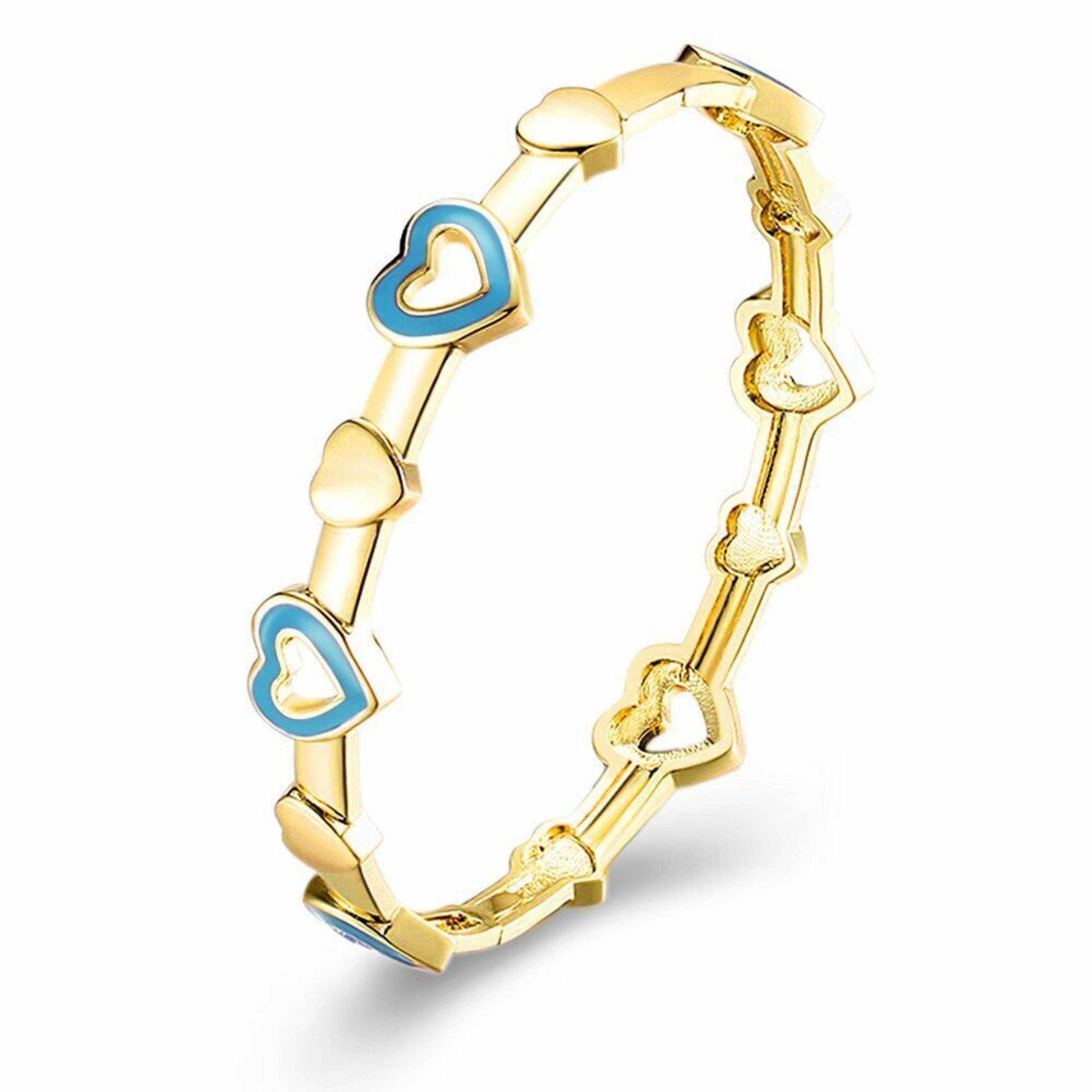 Womens Yellow Gold Filled Loving Hearts Bangle Vogue Bracelet #DB11