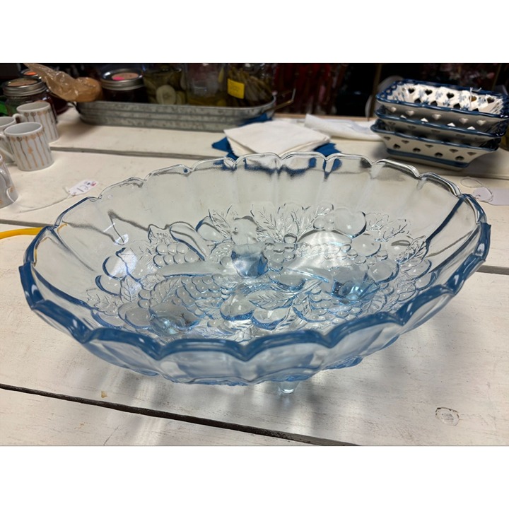 Vintage Heavy Weight Glass Bowl Fruit Theme Decoration Dish