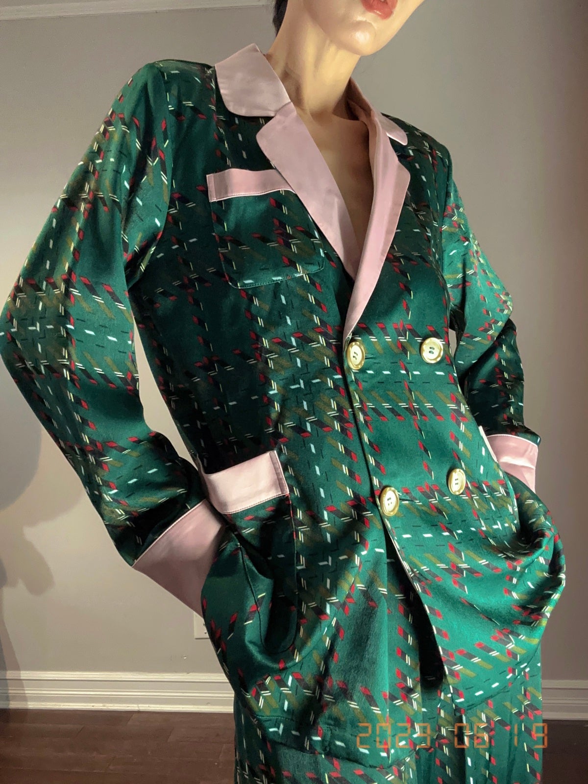 Since then | suit two piece set in green and pink | M
