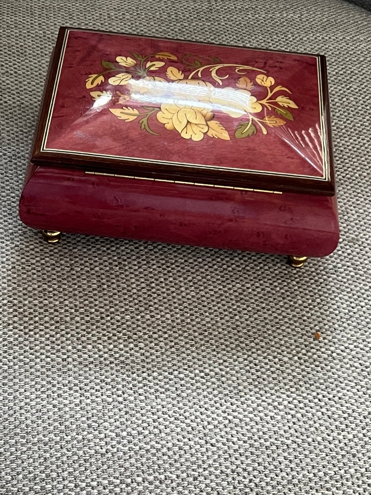 Italian Inlaid Wood Musical Jewelry Box plays “Romance”