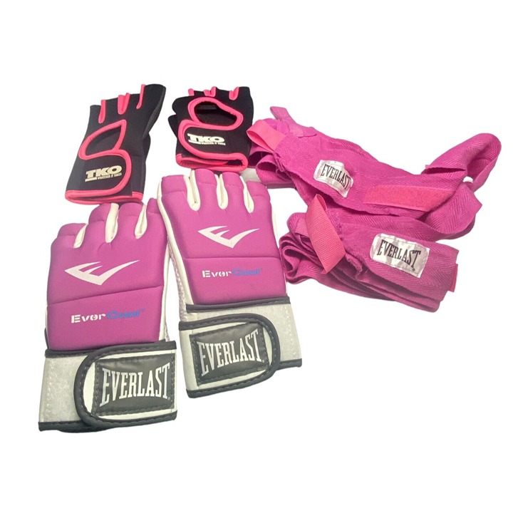 Everlast Boxing Training Gloves Open Fingers Wrap Combo Pack Pink Black M 81-27
