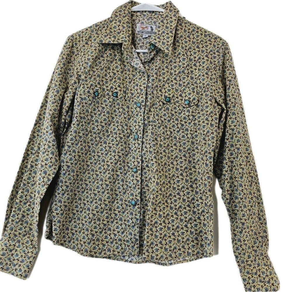 Panhandle Slim Floral Print Women's Medium Turquoise Snaps 22S5447 Western Wear