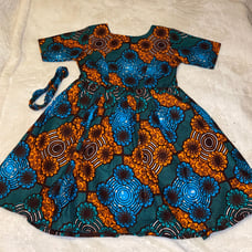 African Girl's Blue Ankara Print Dress