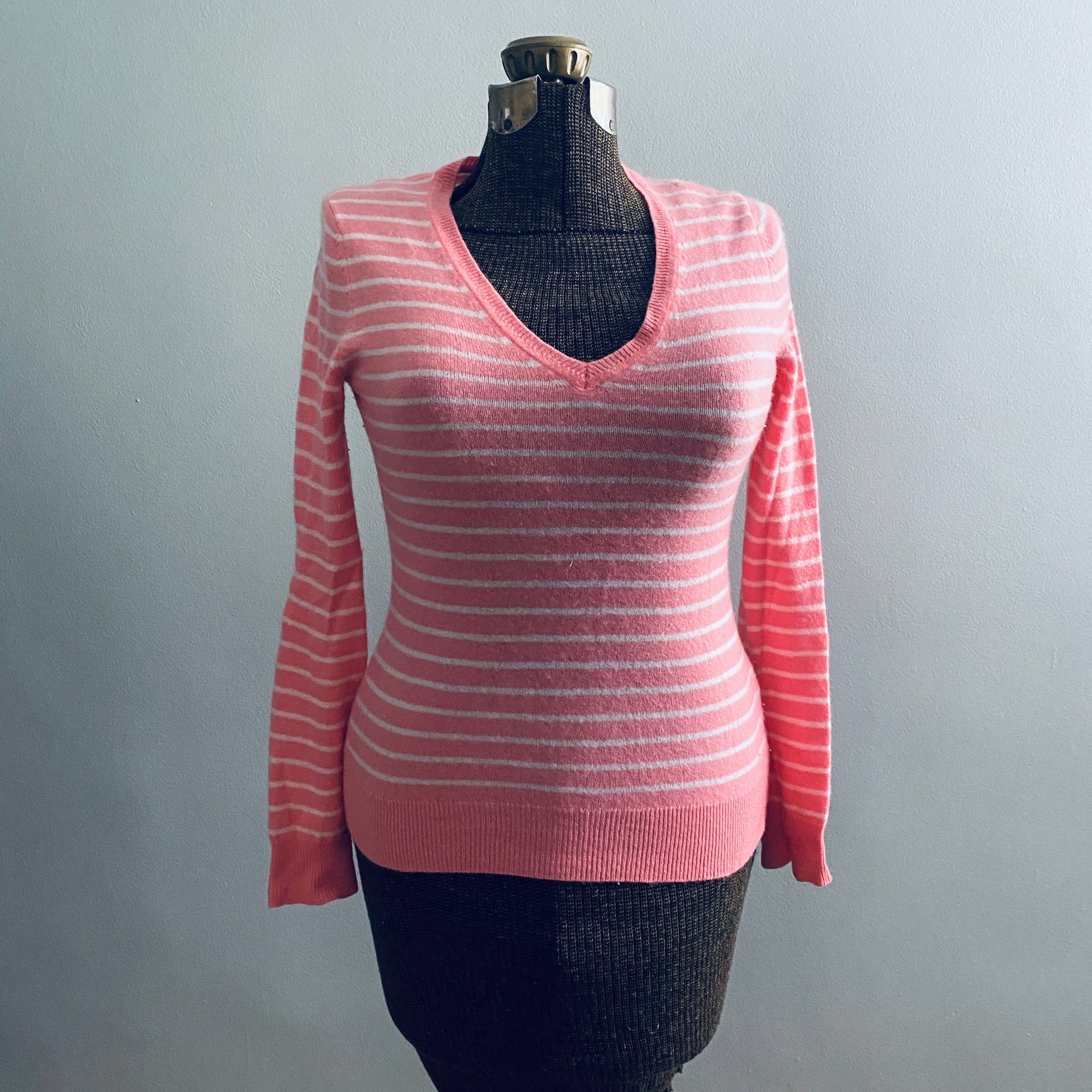 Lord & Taylor pink striped cashmere sweater