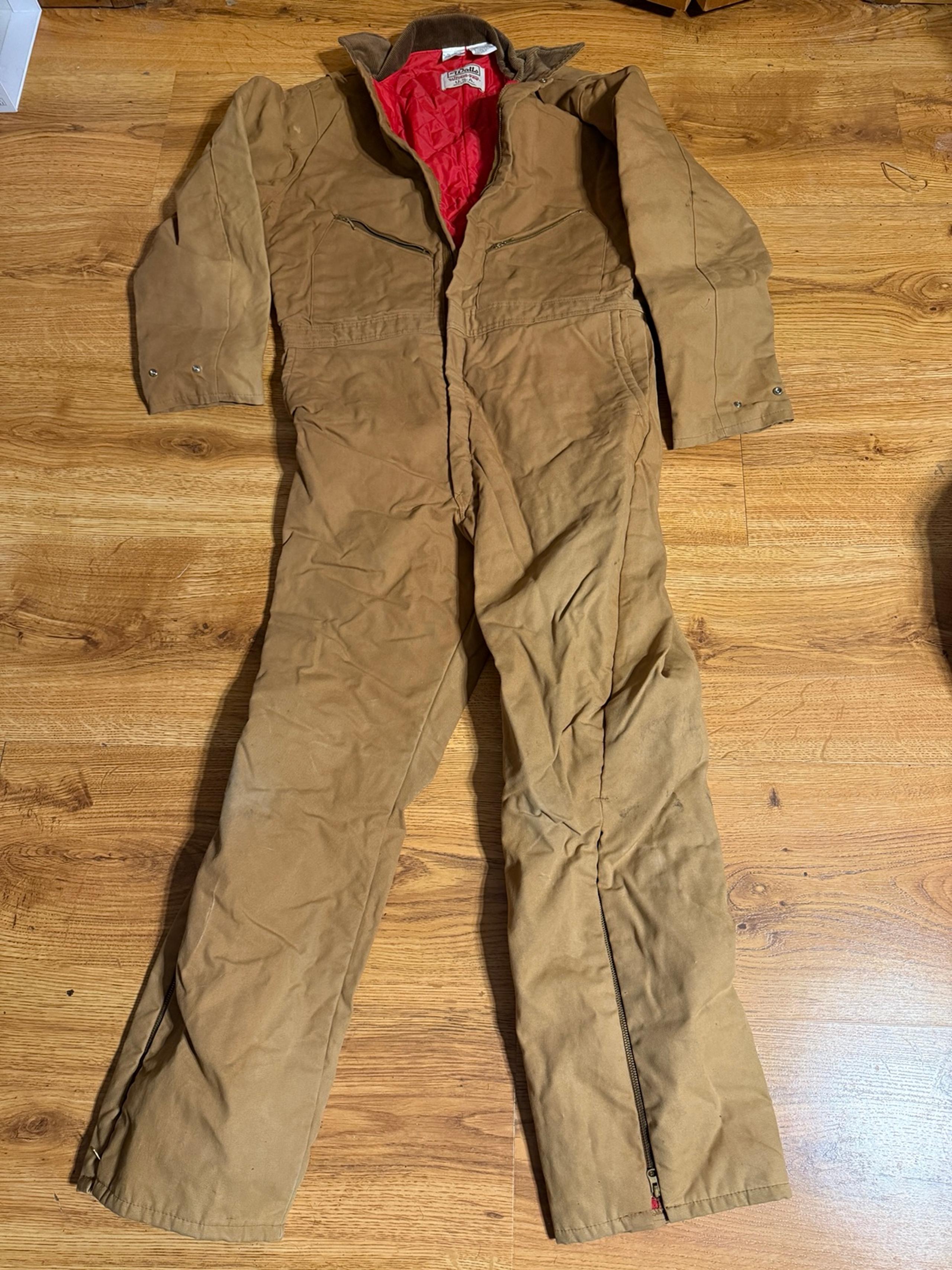 VTG WALLS BLIZZARD PRUF COVERALLS DUCK CANVAS BROWN INSULATED MENS XL TALL 46-48