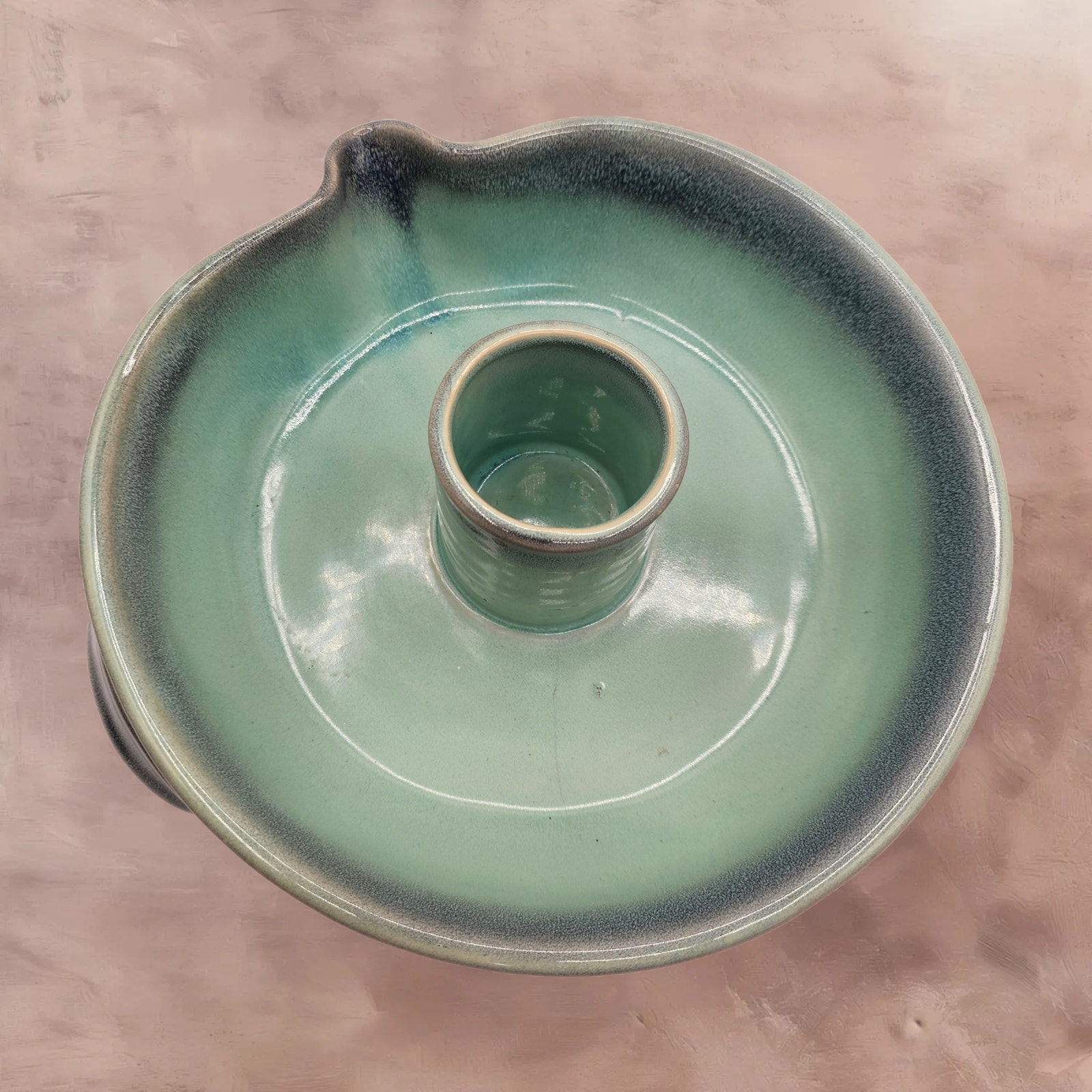 Vintage Aqua Blue Chicken Cooker Roaster Stoneware Pottery with Pour Edge